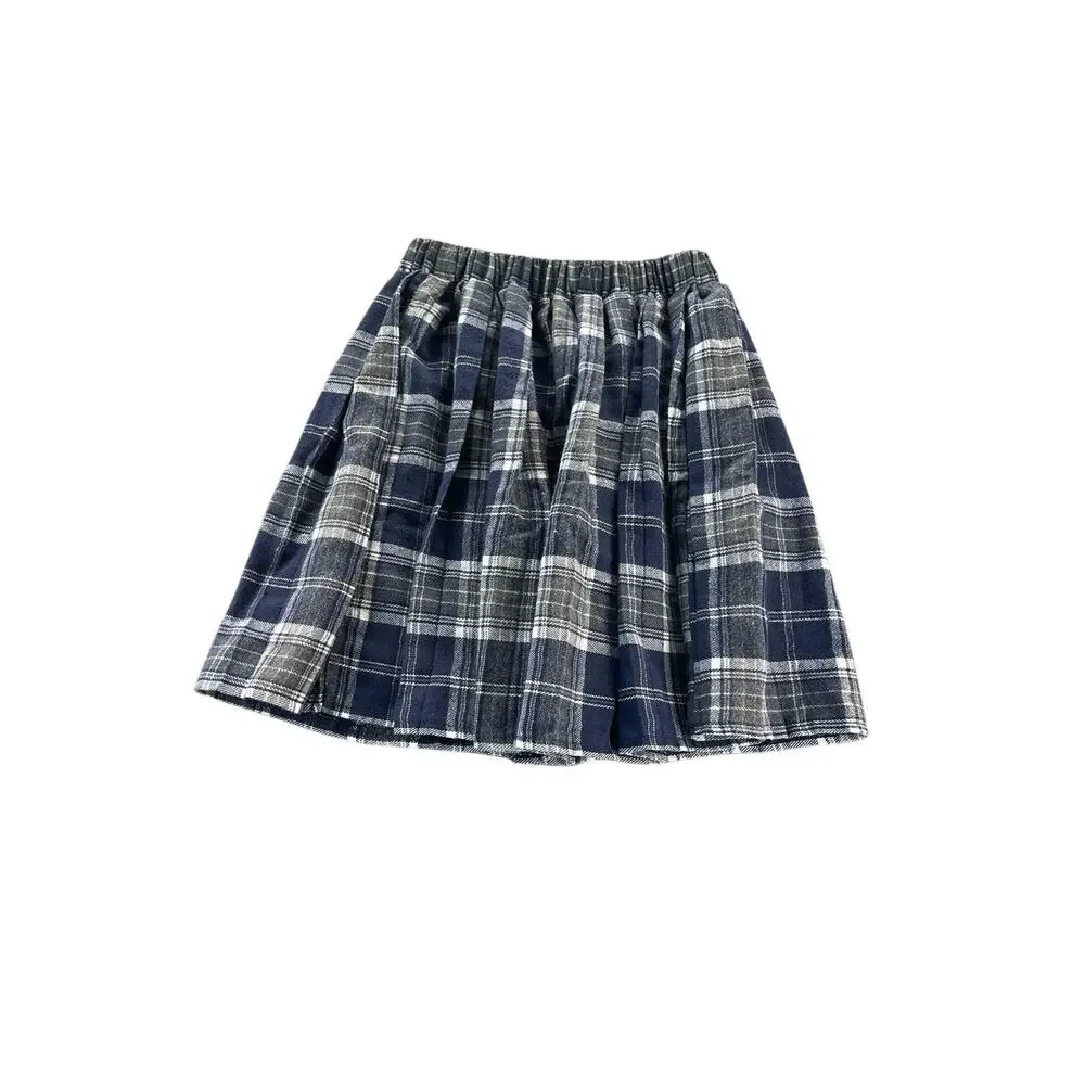 Unbranded Girls Navy Blue Plaid Pleated Mini Skirt Youth School Uniform